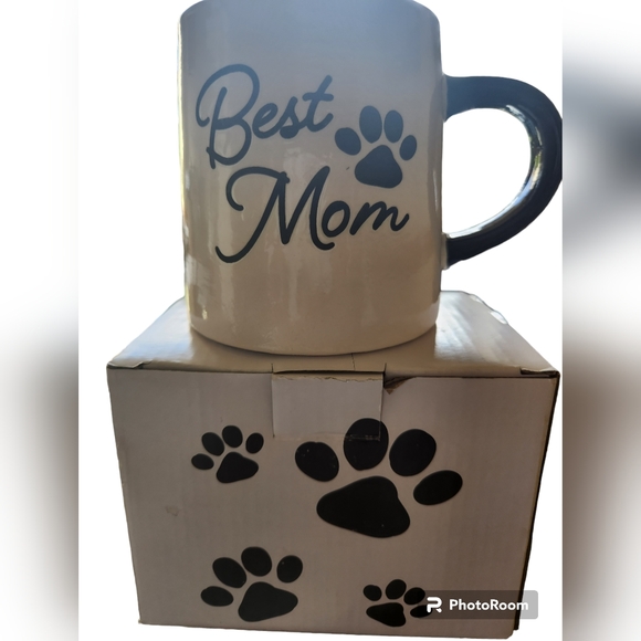 BURTON+BURTON Best Mom Paw Print Coffee Tea Soup Mug 18oz White Black - Picture 3 of 12